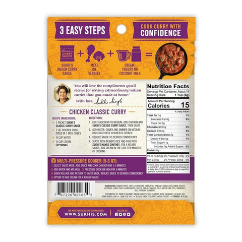 Sukhis, Curry Classic Sauce, 3 Oz(Case Of 6)
