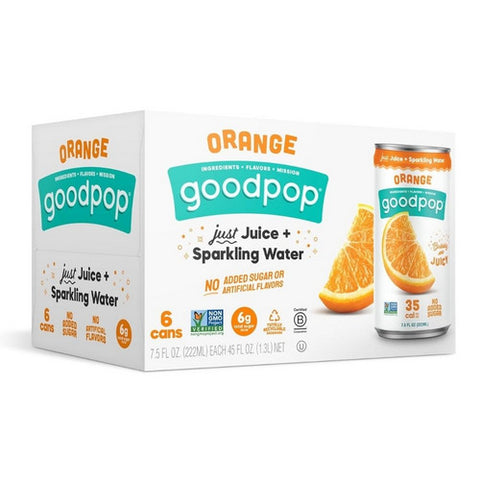 Goodpop, Orange Mini Cans Sparkling Water, 45 Oz(Case Of 4)