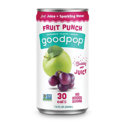 Goodpop, Fruit Punch Mini Cans Just Juice Sparkling Water, 45 Oz(Case Of 4)