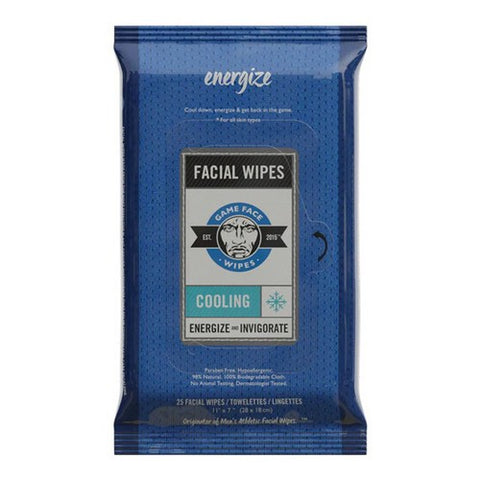Game Face, Energize Mens Athletic Cooling Facial Wipes, 25 Count