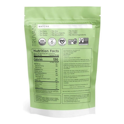 Truvani, Organic Plant Based Protein Matcha, 22 Oz
