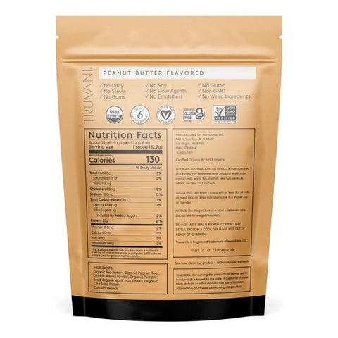 Truvani, Organic Plant Protein Powder Peanut Butter, 14 Oz