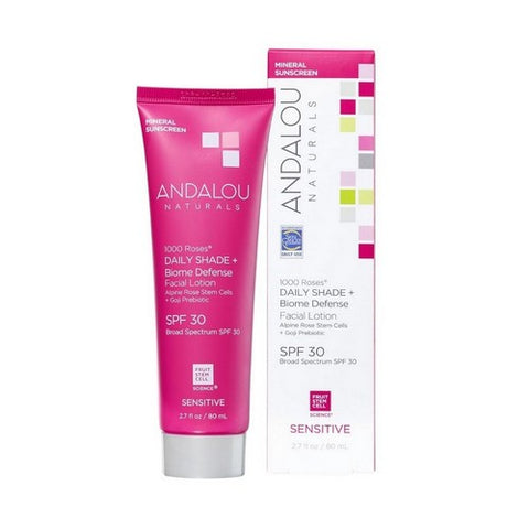 Andalou Naturals, 1000 Roses Daily Shade Plus Biome Defence Facial Lotion Spf 30, 2.7 Oz
