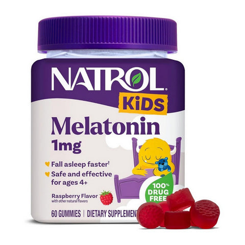 Natrol, Kids Melatonin Gummies Raspberry Flavored, 1 Mg, 60 Gummies