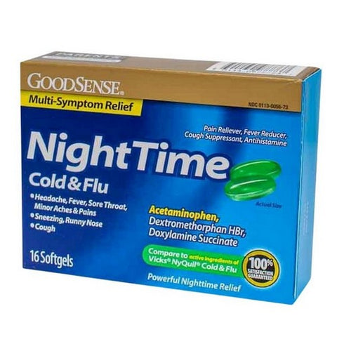 Perrigo Direct, NightTime Cold And Flu Relief, 16 Softgels