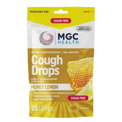 Mgc Health, Cough Drops Honey Lemon Sugar Free, 25 Drops Mgc Health