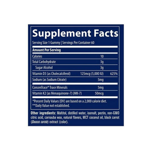 Trace Minerals, Vitamin D3 + K2 Gummies Strawberry, 60 Gummies Trace Minerals