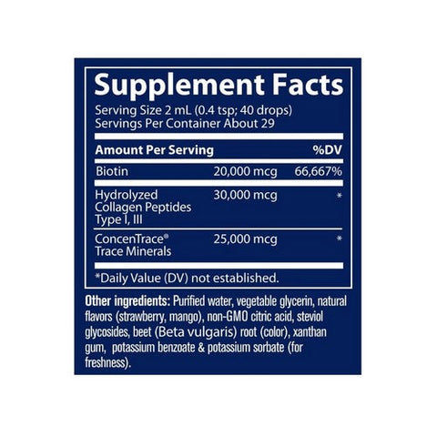 Trace Minerals, Liquid Ionic Biotin + Collagen Strawberry Mango Flavor, 75,000 mcg, 2 Oz Trace Minerals