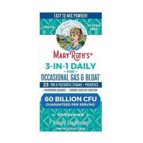 MaryRuth's, 3-in-1 Daily Gas & Bloat Powder Unflavored, 0.5 oz MaryRuth's