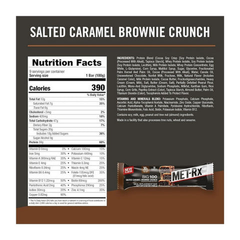 Pure Protein, Met-Rx Big 100 Salted Caramel Brownie Bar, 9 Count