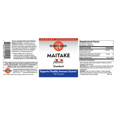 Mushroom Wisdom, Maitake D-Fraction, D-FRACTION, 120 CAP