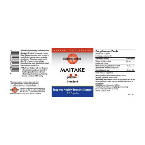Maitake Mushroom Wisdom, Maitake D-Fraction Standard, 360 Caps Maitake Mushroom Wisdom
