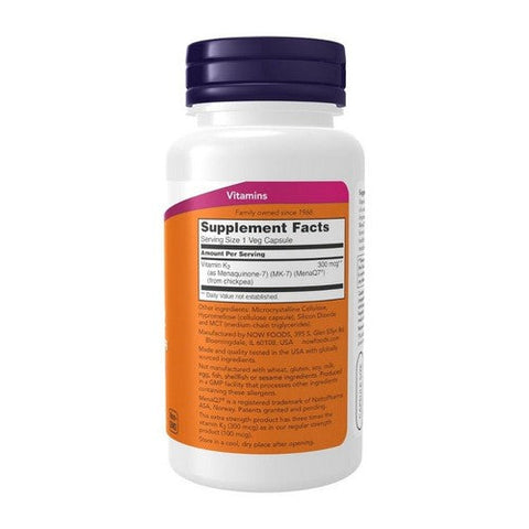 Now Foods, MK-7 Vitamin K-2 Extra Strength, 300 Mcg, 120 VegCaps Now Foods