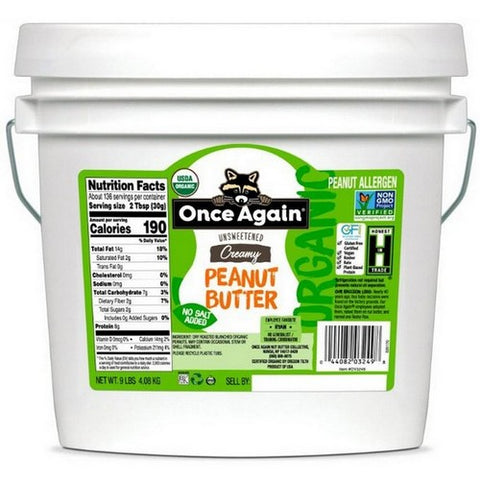 Once Again Nut Butter, Organic Unsweetened Creamy Peanut Butter, 9 Lbs