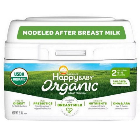 Happy Baby Food, Organic Milk Based Powder Infant Formula with Iron Stage 2, 21 Oz (Case Of 4)