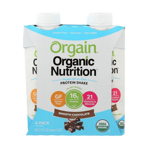 Orgain, Organic Vegan Nutrition Shakes Smooth Chocolate, 11 Oz x 4 (Case Of 3)