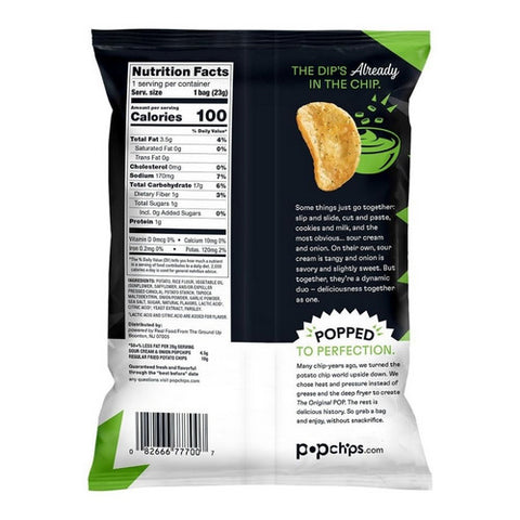 Popchips, Popchips Sour Cream And Onion Potato Chips, 0.8 Oz (Case of 24)