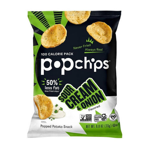 Popchips, Popchips Sour Cream And Onion Potato Chips, 0.8 Oz (Case of 24)