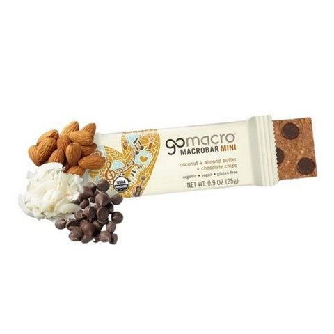 Gomacro, Coconut Almond Butter Chocolate Chips Mini Macrobar, 0.9 Oz (Case of 24)