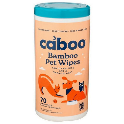 Caboo, Bamboo Pet Wipes Unscented, 70 Count (Case of 8)