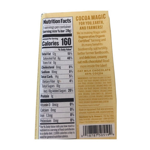 Dr.Bronner's, Oat Milk Golden Mlk Chocolate Bar, 2.93 Oz (Case Of 12)