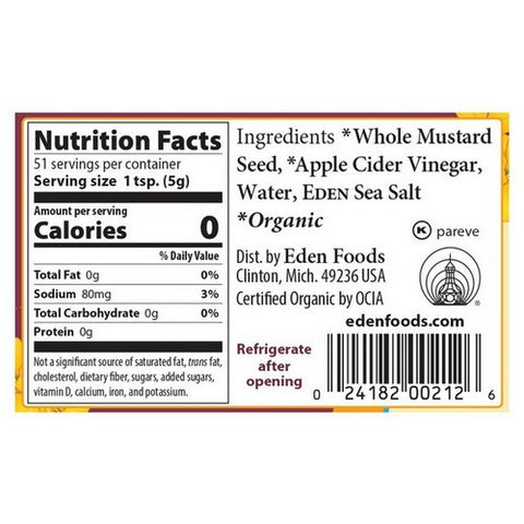 Eden Foods, Oraganic Brown Mustard Stone Ground With Apple Cider Vinegar, 9 Oz (Case Of 12)