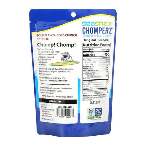 Seasnax, Chomperz Crunchy Seaweed Chips Original, 1 Oz (Case of 8)