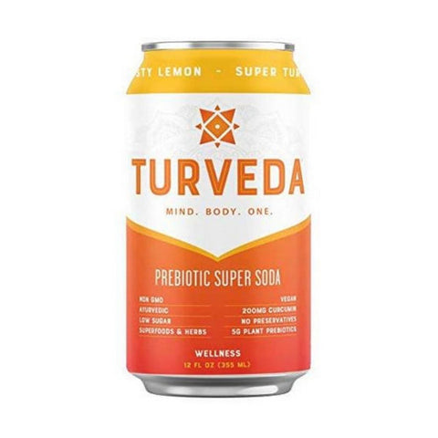 Turveda, Prebiotic Super Soda Wellnss Lemon Ginger Turmeric, 12 Oz (Case of 8)