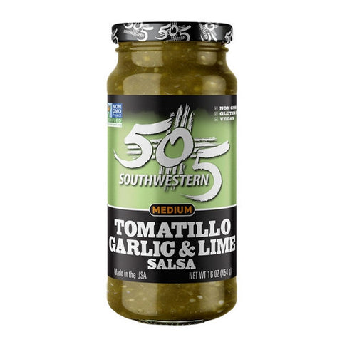 505 Southwestern, Hatch Valley Green Chile Salsa With Tomatillo Garlic And Lime, 16 Oz (Case Of 12)