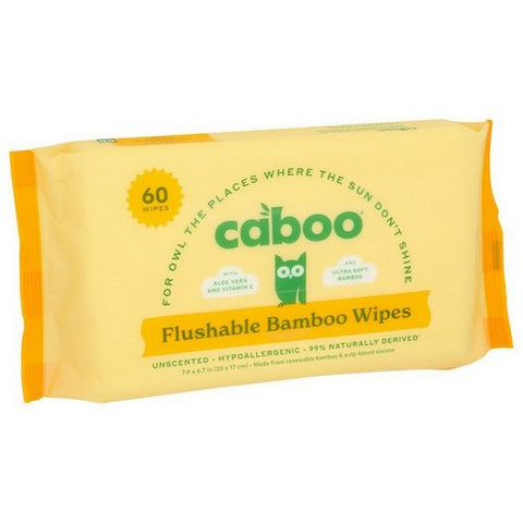 Caboo, Flushable Bamboo Wipes Unscented, 60 Count (Case Of 12)