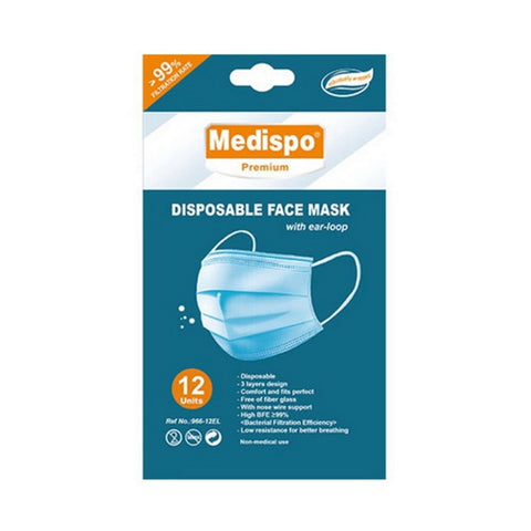 Face Mask With Ear Loop 12 Oz (Case Of 12) by Medispo