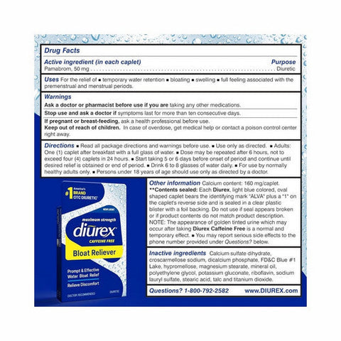 Diurex, Bloat Reliever Caffeine Free Diuretic Caplets, 24 Capsules Diurex