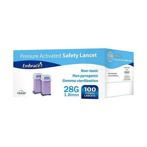 Embrace, Pressure Activated Safety Lancets 28 Gauges, 100 Count