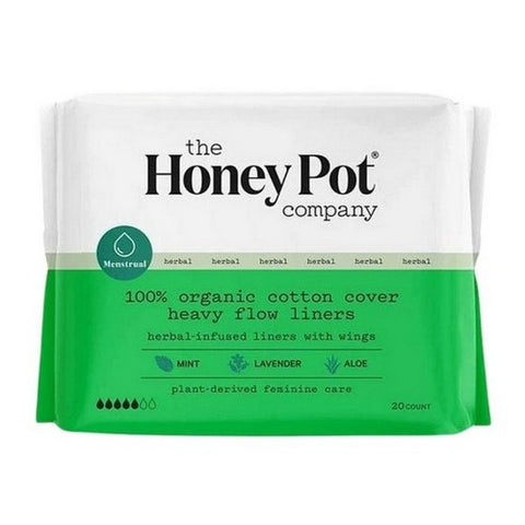 The Honey Pot, Organic Herbal Heavy Flow Pantiliners With Wings, 20 Count