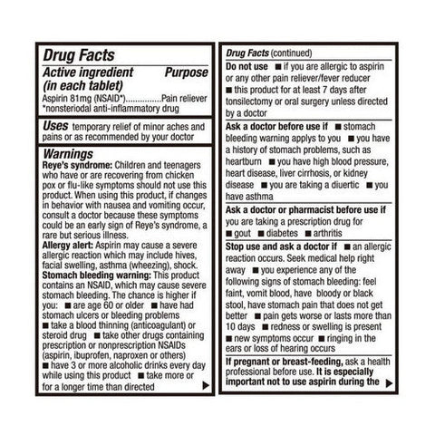 Health A2Z, Aspirin Low Strength Pain Relief Orange Flavor, 81 Mg, 36 Tablets Health A2Z