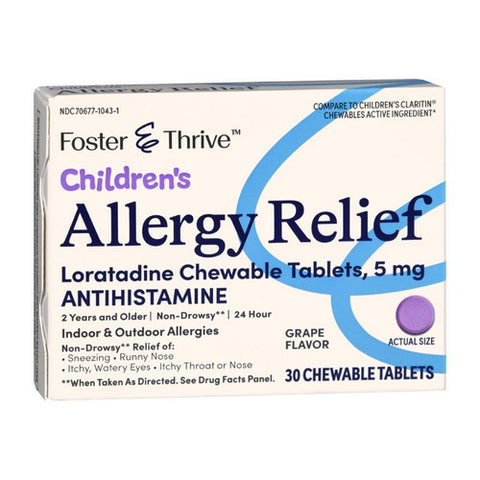 Foster And Thrive, Children'S Allergy Relief Loratadine Chewable, 5 Mg, 30 Tabs