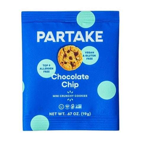 Partake Foods, Crunchy Chocolate Chip Cookies, 0.67 Oz (Case Of 100)