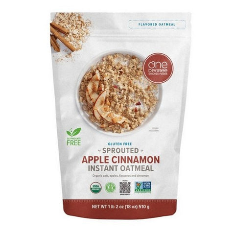 One Degree Organics, Organic Sprouted Instant Oatmeal Apple Cinnamon, 18 Oz (Case Of 6)