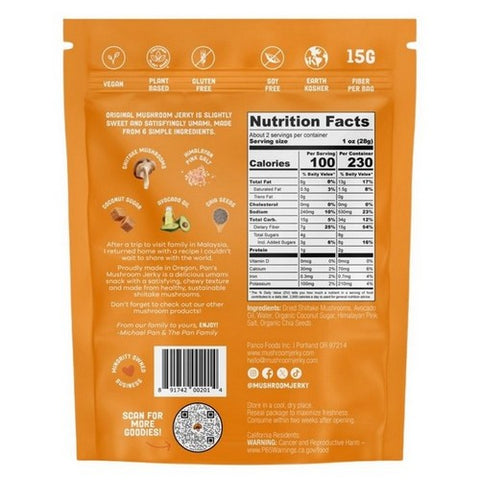 Pan's Mushroom Jerky, Mushroom Jerky Original, 2.2 Oz (Case Of 6)