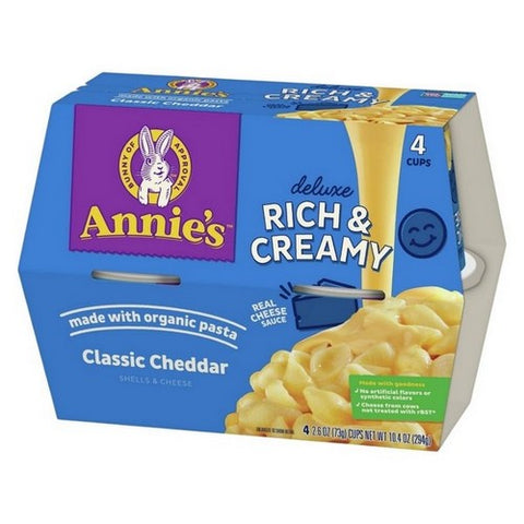 Annie's Homegrown, Deluxe Rich And Creamy Classic Cheddar Shells And Cheese, 2.6 Oz X 4 Count (Case Of 6)
