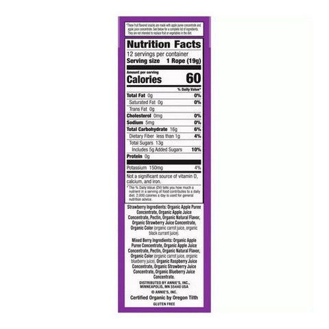 Annie's Homegrown, Organic Bunny Fruit Rope Berry Strawberry, 8.04 Oz (Case Of 6) Annie's Homegrown