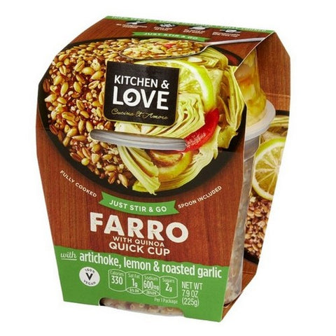 Kitchen And Love, Farro With Quiona Quick Cup Artichoke Lemon And Roasted Garlic, 7.9 Oz (Case Of 6)