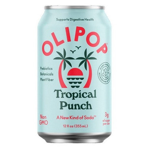 Olipop, Tropical Punch Sparkling Tonic Healthy Soda Gut Friendly Soft Drink Delicious Prebiotic Soda, 12 Oz (Case Of 12) Olipop