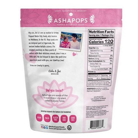 AshaPops, Popped Water Lily Seeds Himalayan Pink Salt, 1 Oz (Case Of 6)