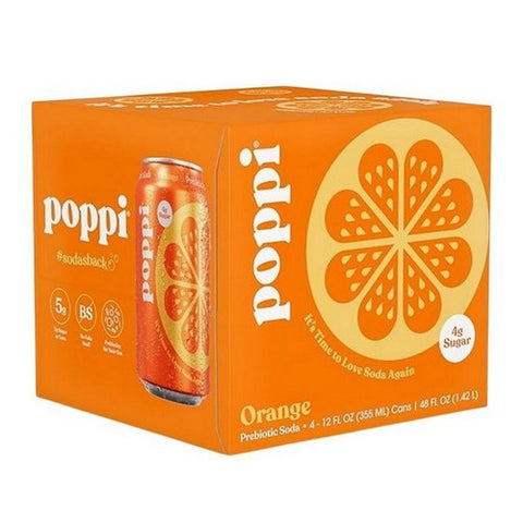 Poppi, Orange Prebiotic Soda, 12 Oz X 4 Count (Case Of 6)