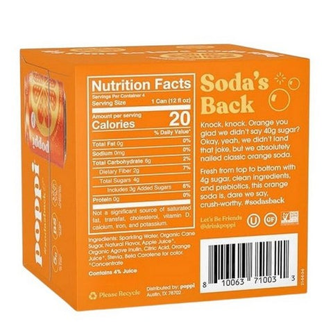 Poppi, Orange Prebiotic Soda, 12 Oz X 4 Count (Case Of 6) Poppi