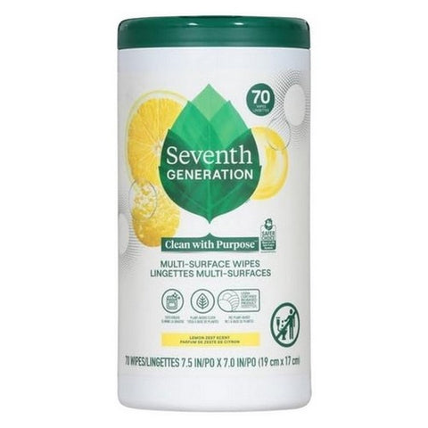 Seventh Generation, Multi Surface Wipes Lemon Zest, 70 Count (Case Of 6)