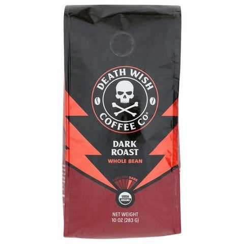 Death Wish Coffee, Organic Whole Bean Coffee Dark Roast, 10 Oz (Case Of 6)