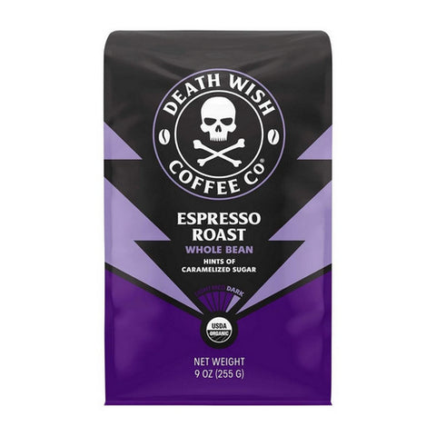 Death Wish Coffee, Organic Whole Bean Coffee Espresso Roast, 9 Oz (Case Of 6)