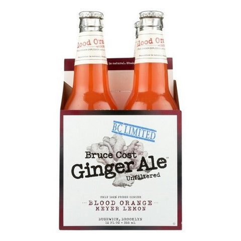 Bruce Cost Ginger Ale, Unfiltered Ginger Ale Blood Orange With Meyer Lemon, 12 Oz X 4 Count (Case Of 6)